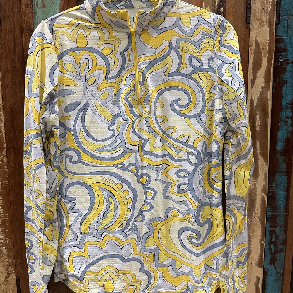 IBKUL White, Yellow and Gray Patterned Pullover